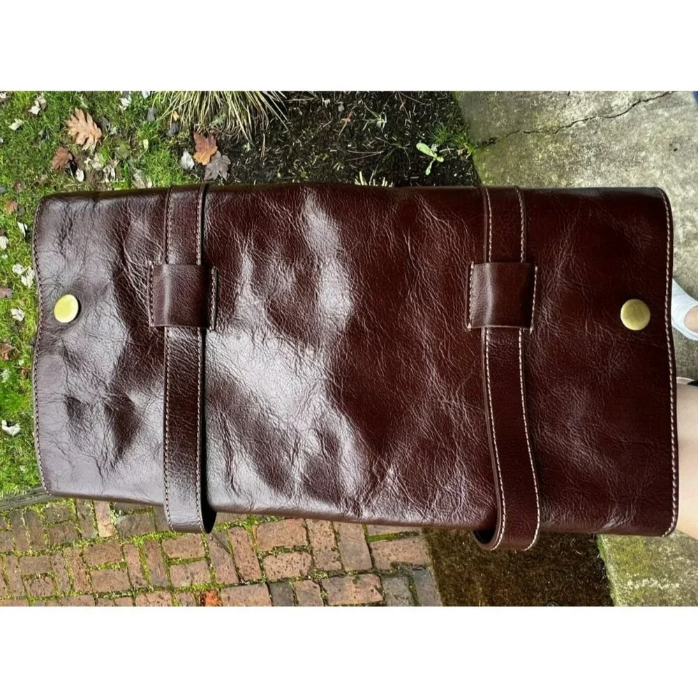 VTG Red Envelope‎ Leather Excursion Travel Case Bag Trifold Brown Tan Gold ~ NEW